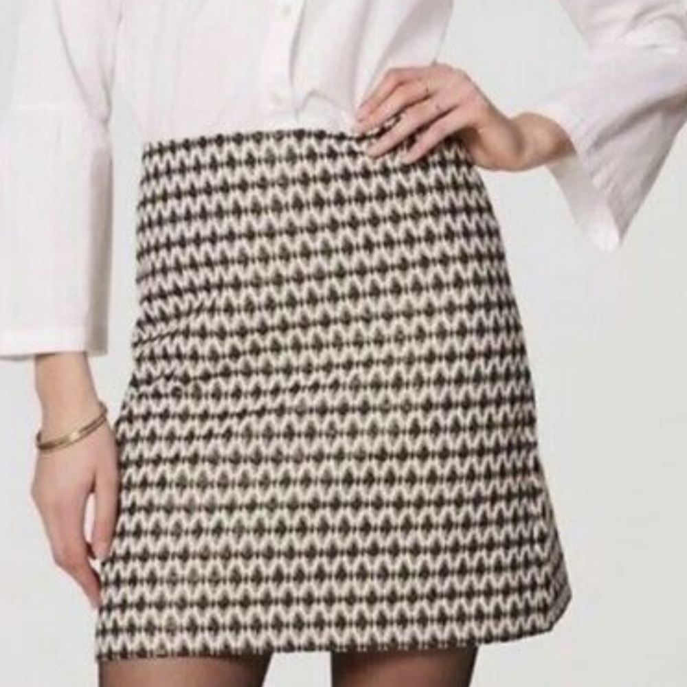 LOFT Diamond Jacquard Skirt Beige Blac - Picture 1 of 4